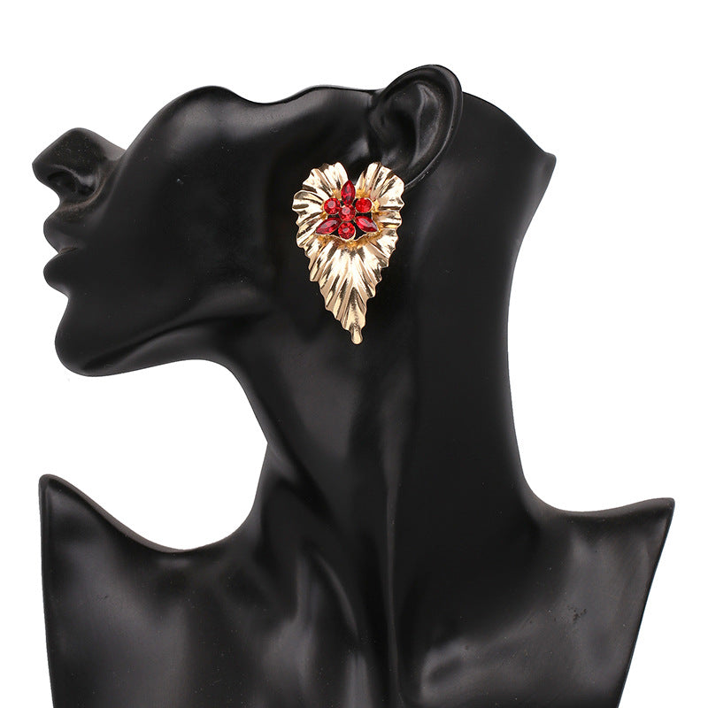 #68 Gold Color Large Leaf Earrings