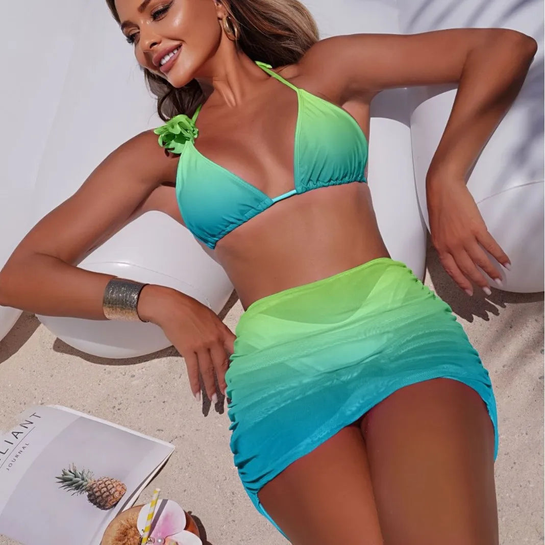 #41 Skirt Gradient Halter Swimwear