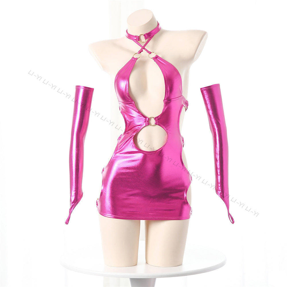 #114 Sexy Latex Lingerie - Halter Neck Hollow Out