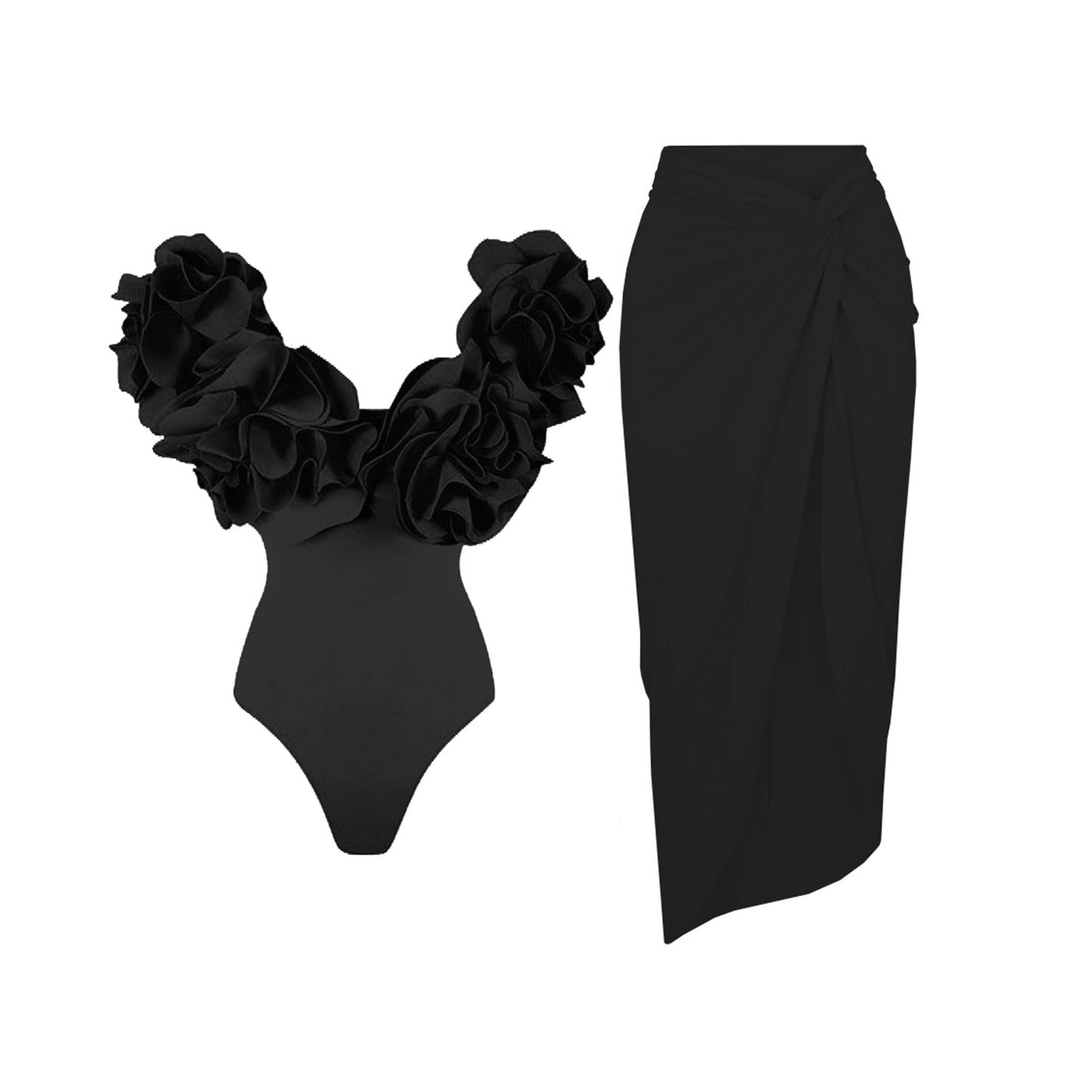 #50 High Quality Luxury Woman Swimsuit Flower Ruffle Solid