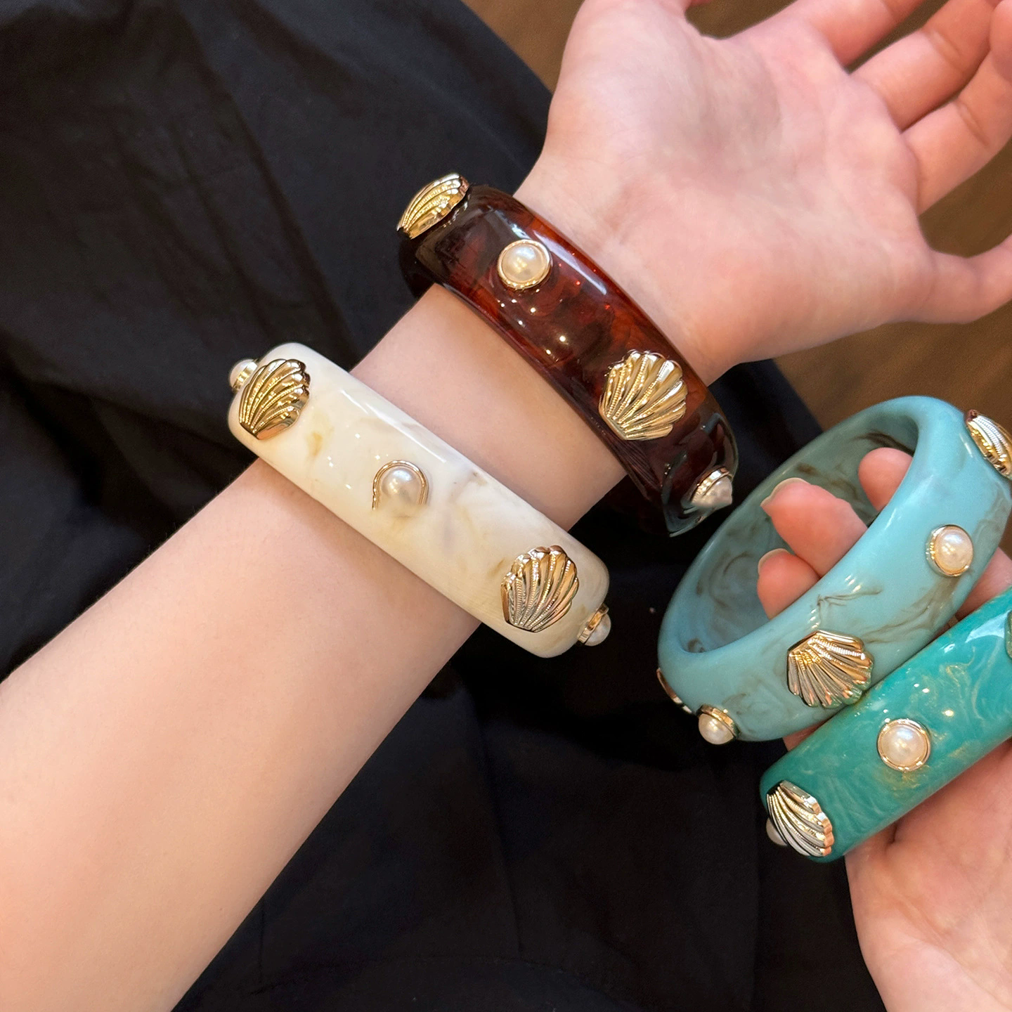 #62 New Beige Tie Dye Wide Asymmetrical Resin Bracelet
