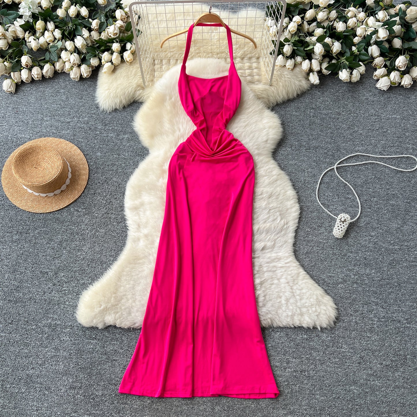 #151 Chic Vintage Halter Backless Solid Slim Elegant Fairy