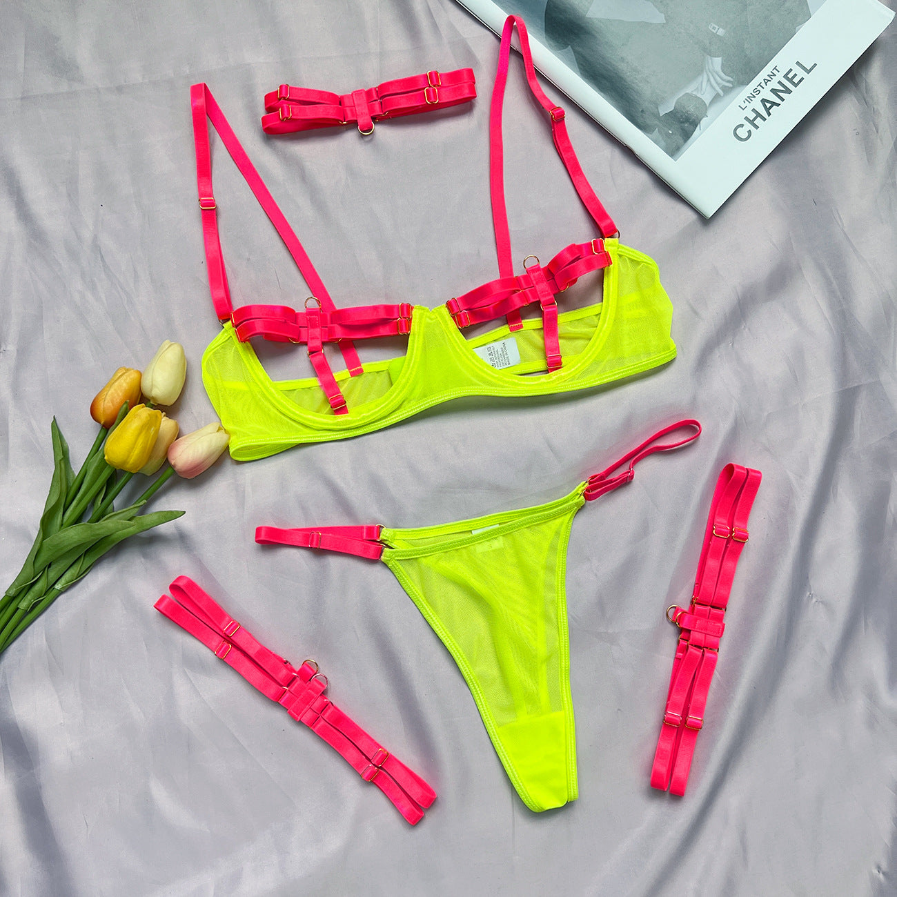 #21 Yimunancy 4-Piece Gothic Hollow Lingerie