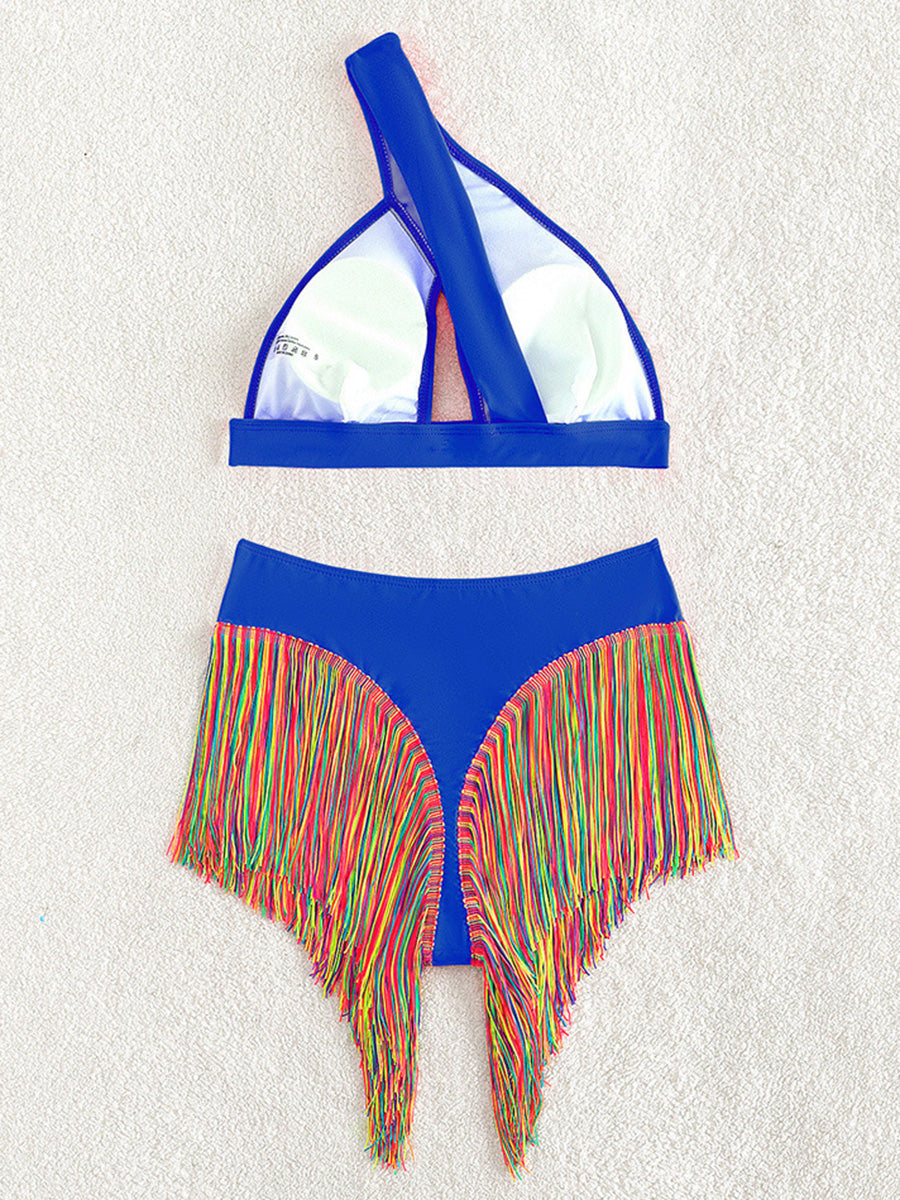#13 Fringe Tassel One Shoulder High Waist Bikini