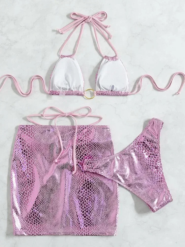 #22 Skirt Shiny Snake Skin Bikini