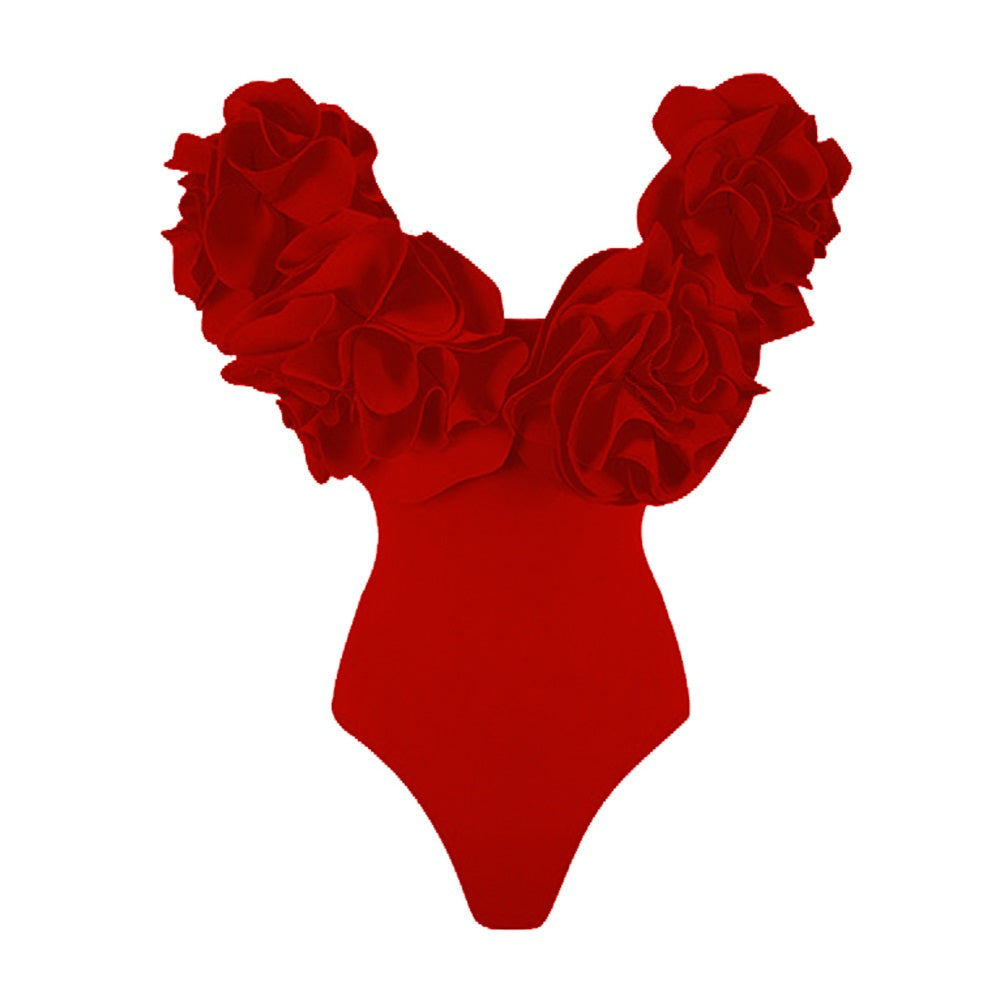 #50 High Quality Luxury Woman Swimsuit Flower Ruffle Solid
