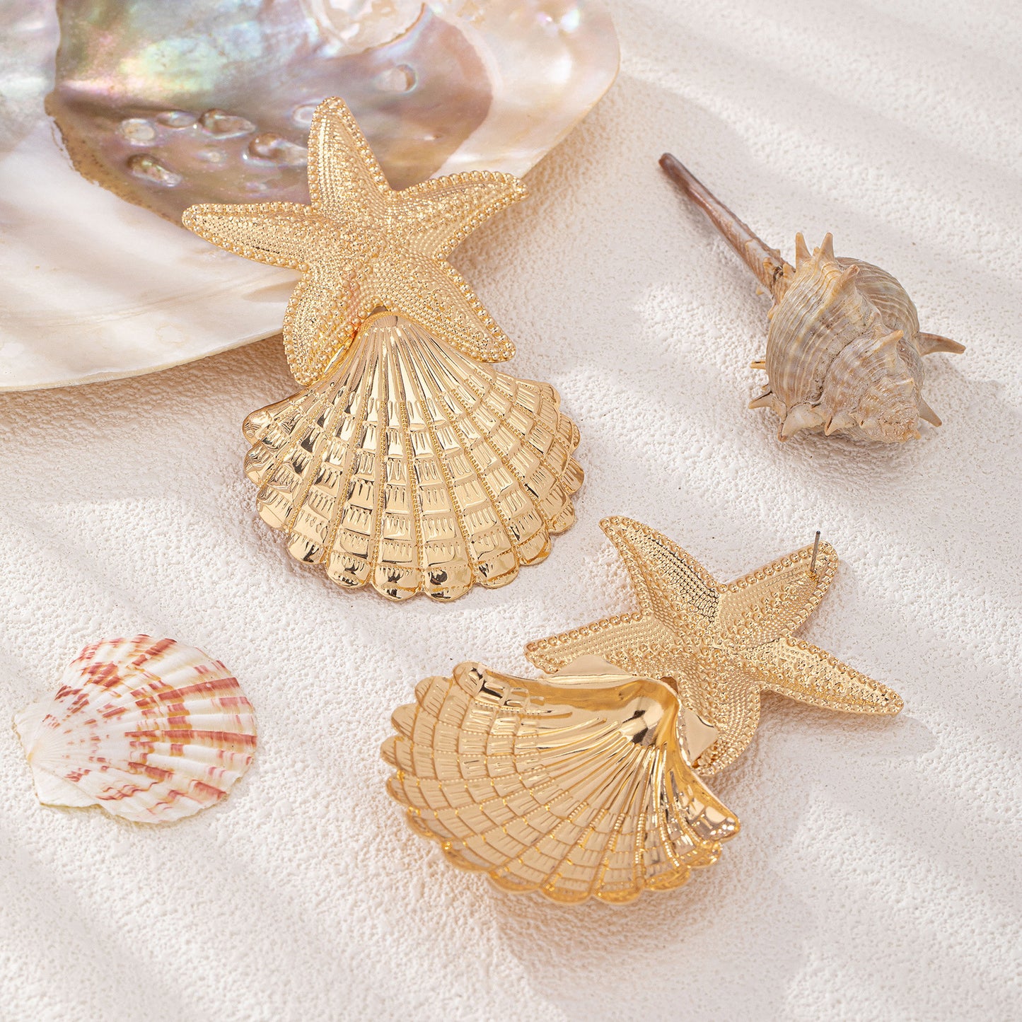 #61 HUANZHI Simple Fashionable Starfish Shell Metal Large Drop Earring