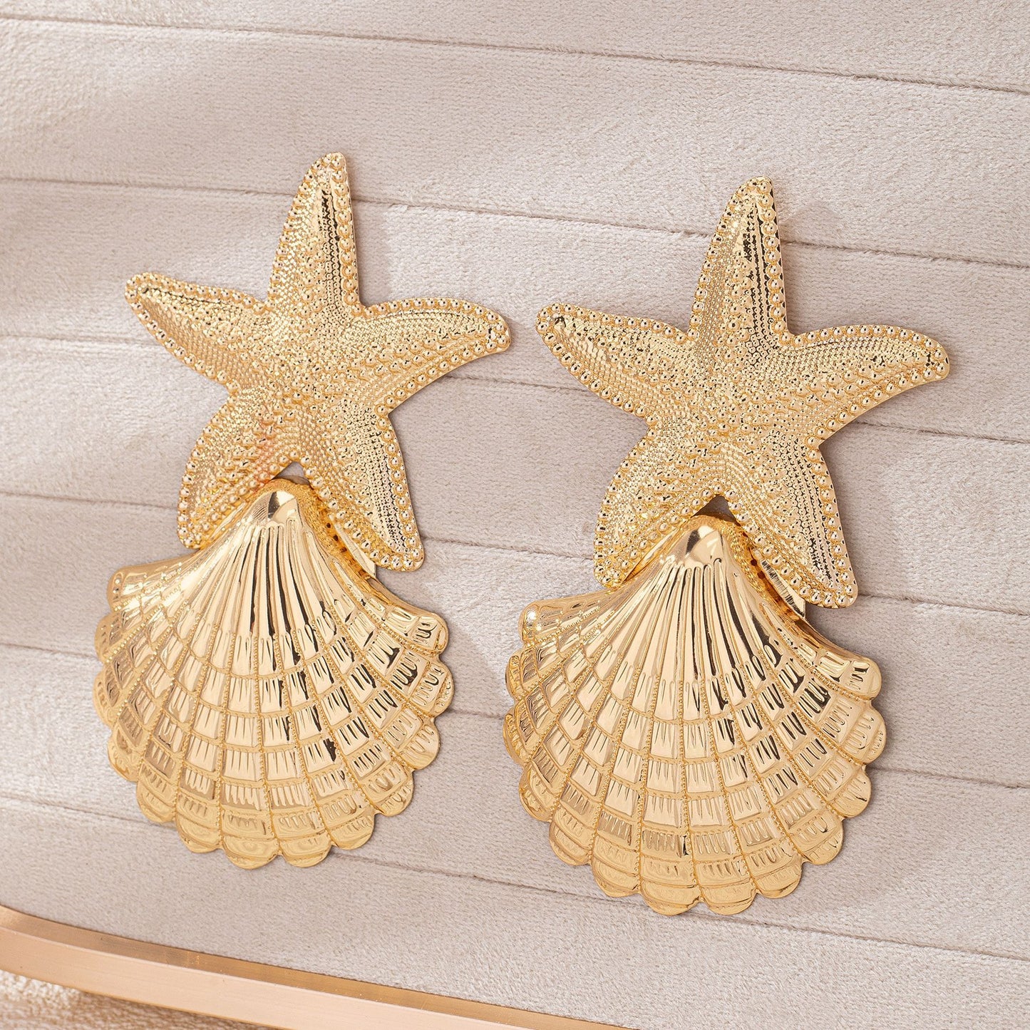 #61 HUANZHI Simple Fashionable Starfish Shell Metal Large Drop Earring