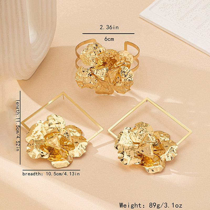 #66 Geometric Flower Earrings Arm Bracelet Set