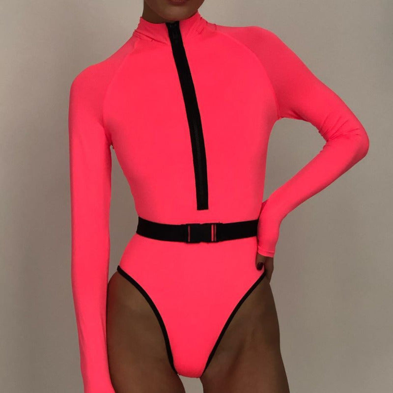 #7 Zipper One Piece Swimsuits Closed Long Sleeve Swimwear Sports