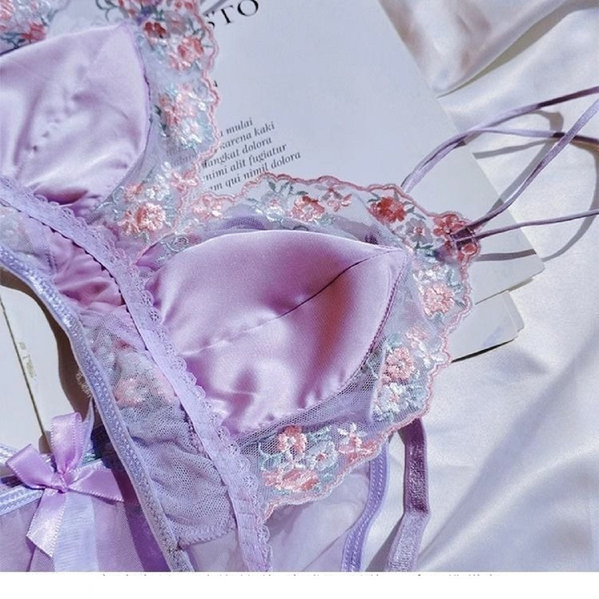 #174 Floral Embroidered Lingerie Set Cutout Unlined Bra