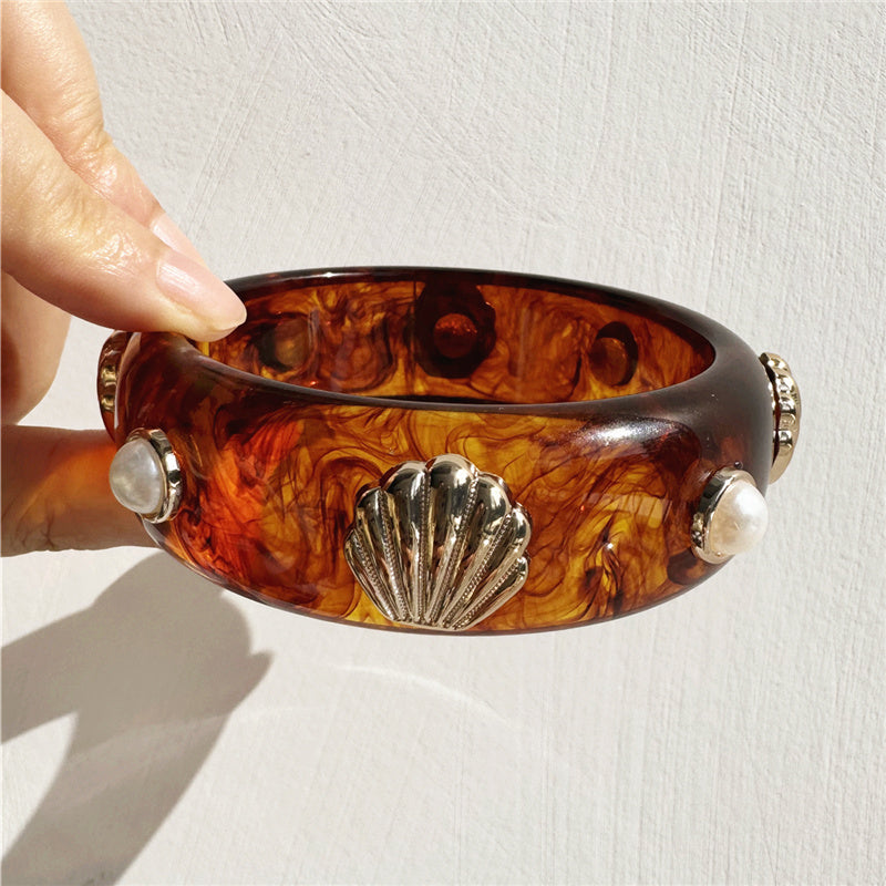 #62 New Beige Tie Dye Wide Asymmetrical Resin Bracelet