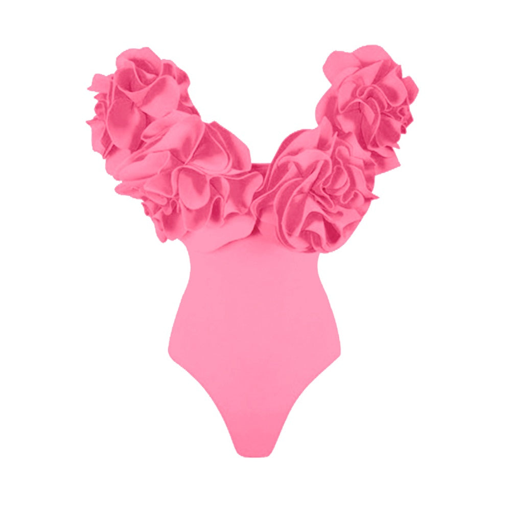 #50 High Quality Luxury Woman Swimsuit Flower Ruffle Solid