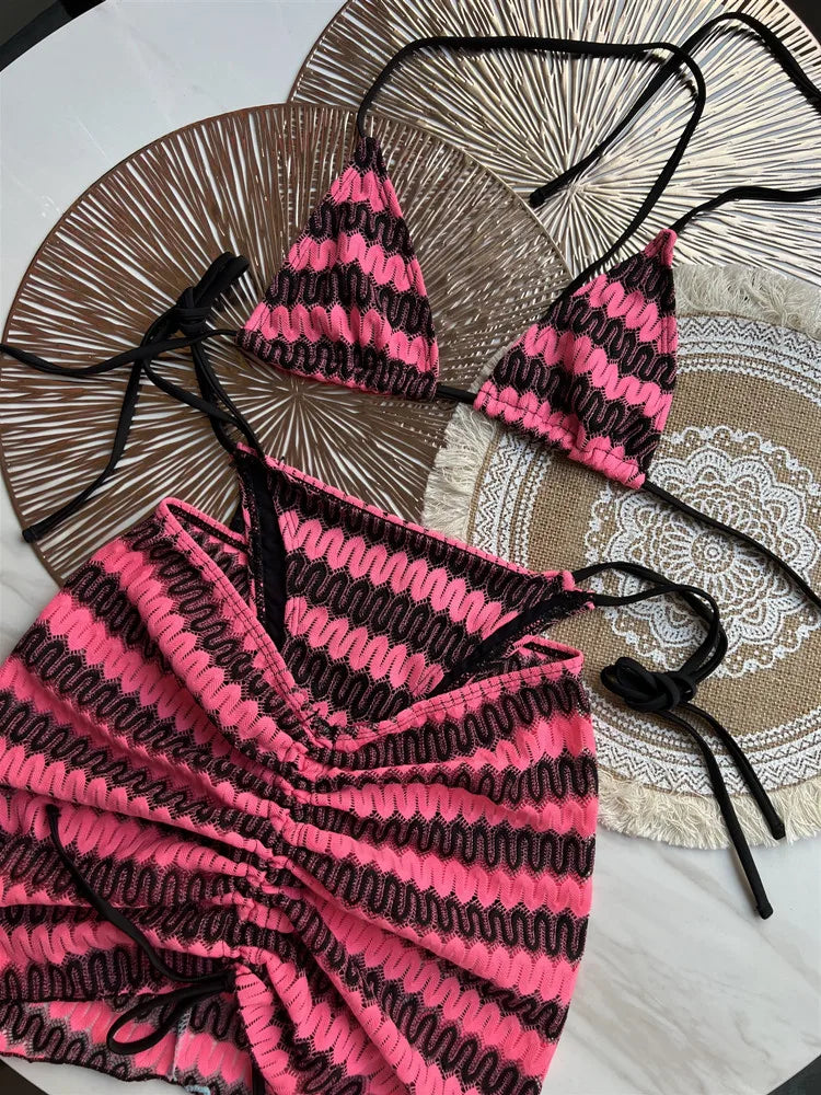 #47 Swimsuit Colored Maple Leaves Knitted Bikini Skirt