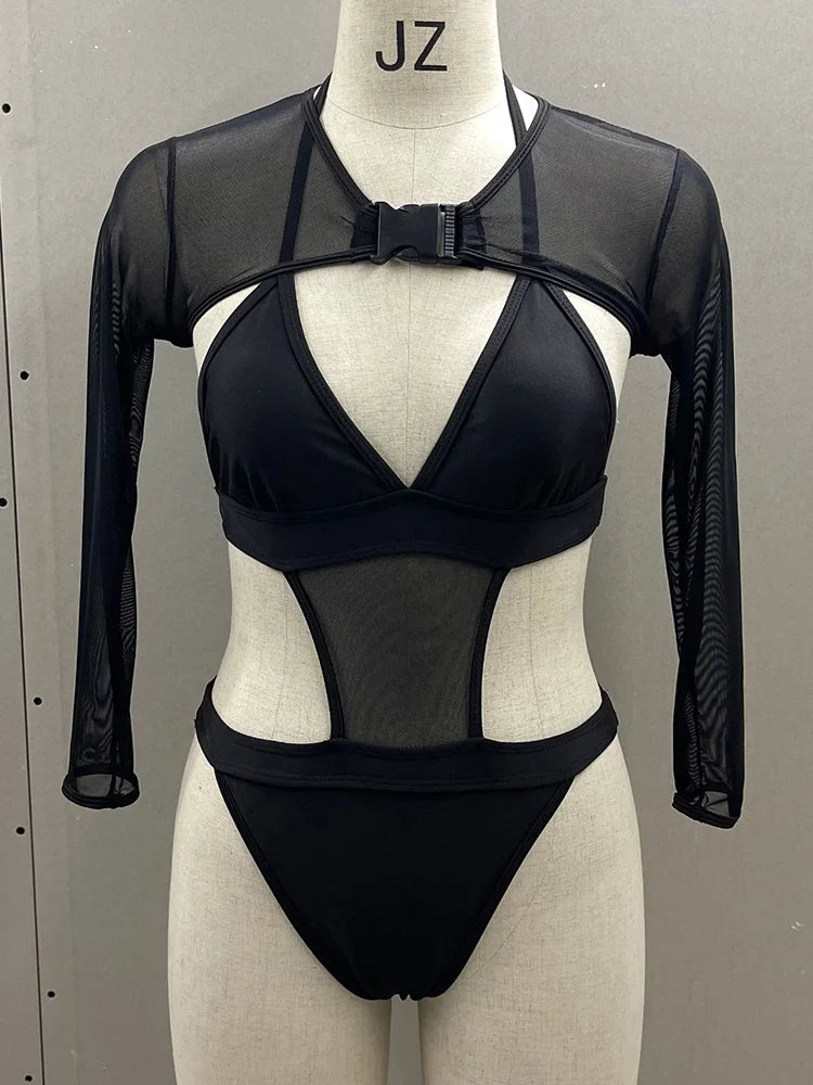 #8 Neon Long Sleeve High Cut Out Swimwear