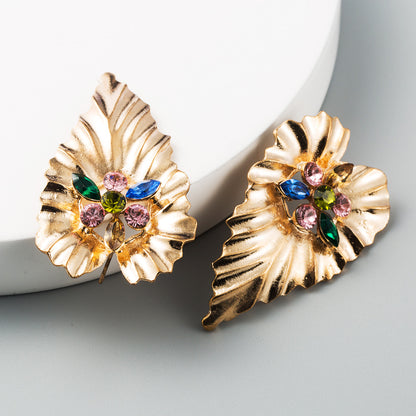 #68 Gold Color Large Leaf Earrings
