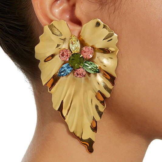 #68 Gold Color Large Leaf Earrings