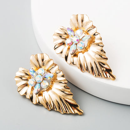 #68 Gold Color Large Leaf Earrings