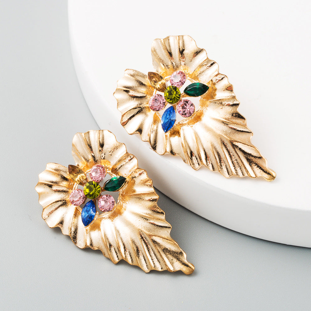 #68 Gold Color Large Leaf Earrings