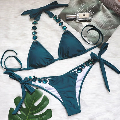 #105 Swimsuit Push Up Shiny Crystal Diamond Chain Bikinis