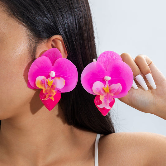 #64 Exaggerated Large Rose Flower Earrings