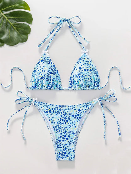 #28 Laced Up Split Swimsuit High Waist Beach Bikini