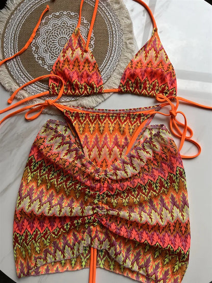 #47 Swimsuit Colored Maple Leaves Knitted Bikini Skirt