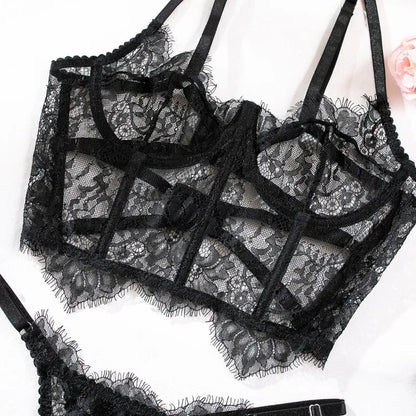 #180 Bustier Floral Lace Sexy Lingerie Set Bra Brief