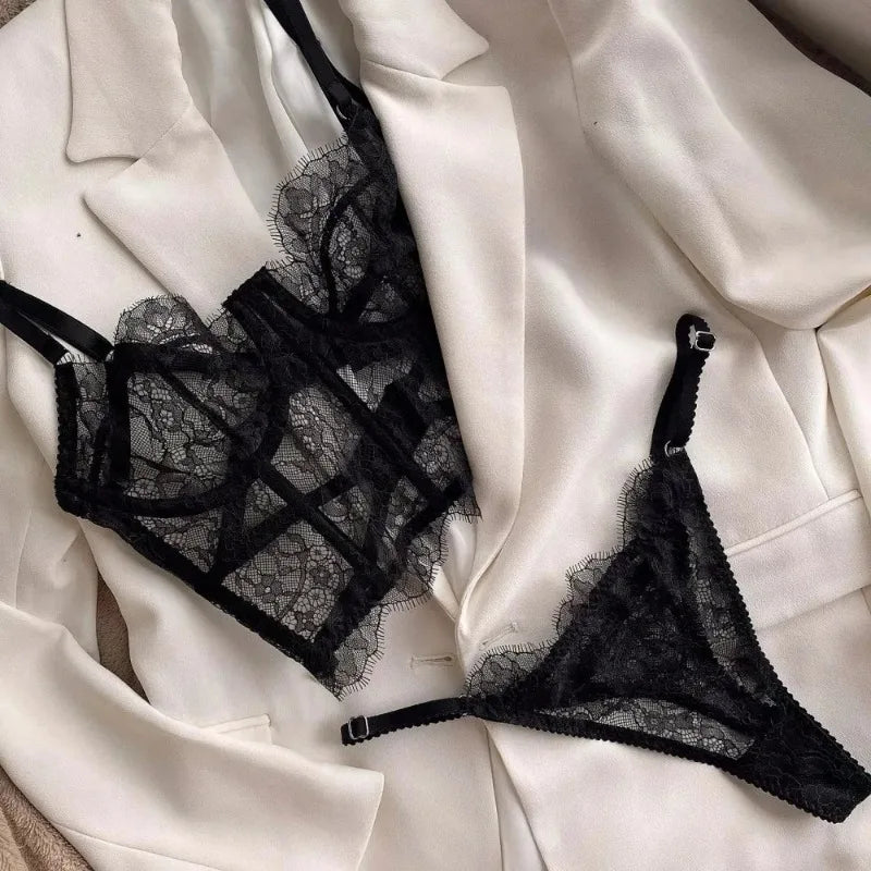 #180 Bustier Floral Lace Sexy Lingerie Set Bra Brief