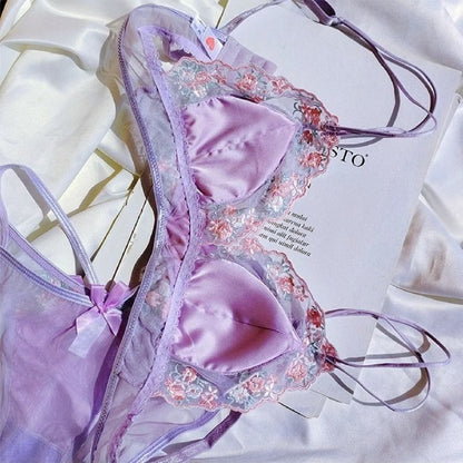 #174 Floral Embroidered Lingerie Set Cutout Unlined Bra