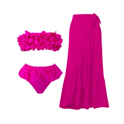 #50 High Quality Luxury Woman Swimsuit Flower Ruffle Solid
