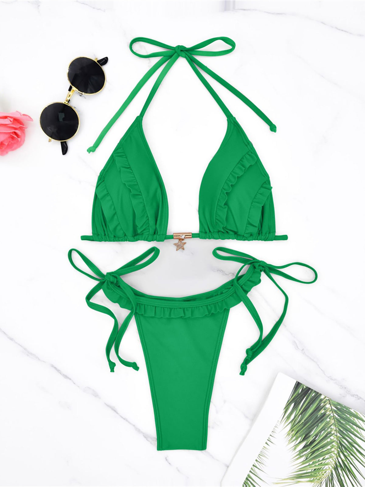 #17 Halter Ruffled Frilled Strappy Bikini