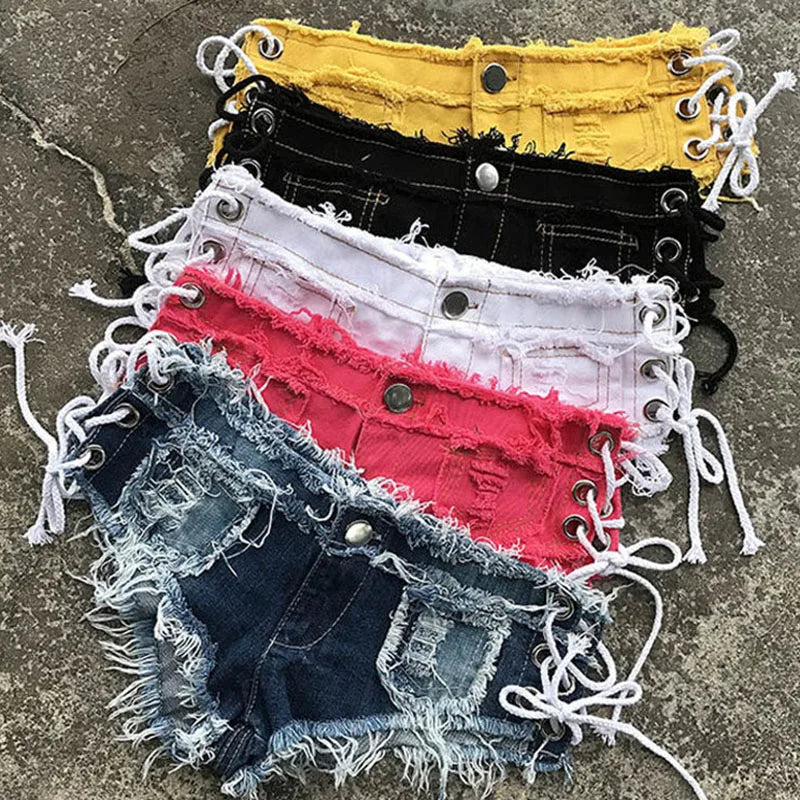 #110 MEXZT Women Denim Ripped Shorts Sexy Low Waist Jeans