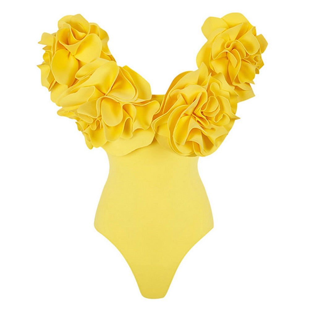 #50 High Quality Luxury Woman Swimsuit Flower Ruffle Solid
