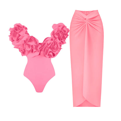 #50 High Quality Luxury Woman Swimsuit Flower Ruffle Solid