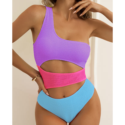 #9 Single Shoulder Hollow Out High Waist Swimsuit