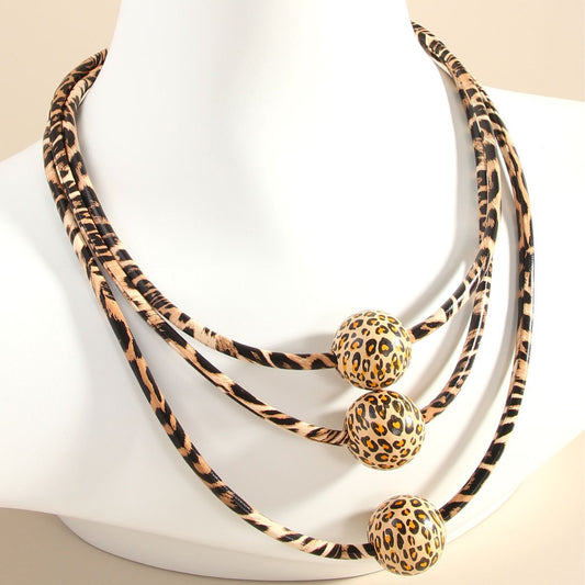 #138 New Retro Multi-layer Leather Wood Bead Leopard