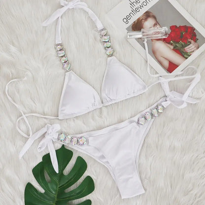 #105 Swimsuit Push Up Shiny Crystal Diamond Chain Bikinis