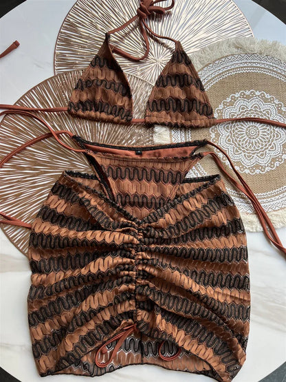 #47 Swimsuit Colored Maple Leaves Knitted Bikini Skirt