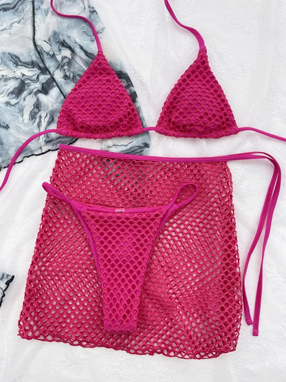 #48 Fishnet Mesh Sheer Skirt Halter Micro Bikini