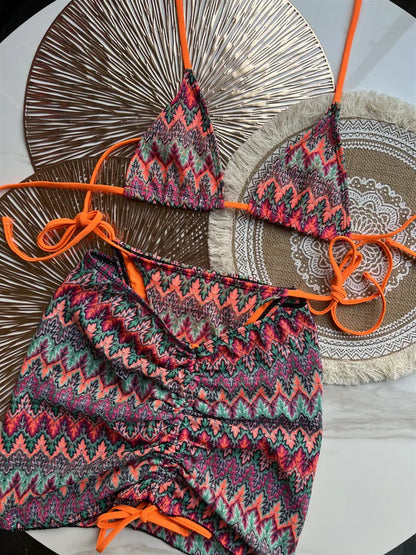 #47 Swimsuit Colored Maple Leaves Knitted Bikini Skirt