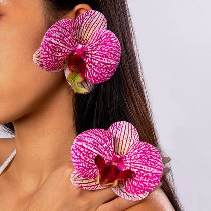 #64 Exaggerated Large Rose Flower Earrings