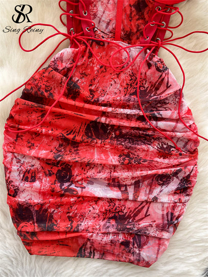 #149  Short Strap Dress Ladies Strapless Lace Up
