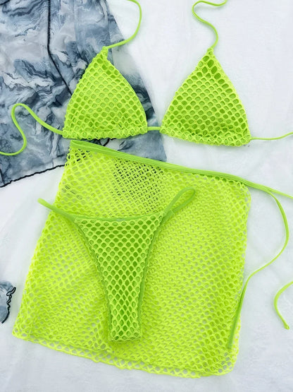 #48 Fishnet Mesh Sheer Skirt Halter Micro Bikini