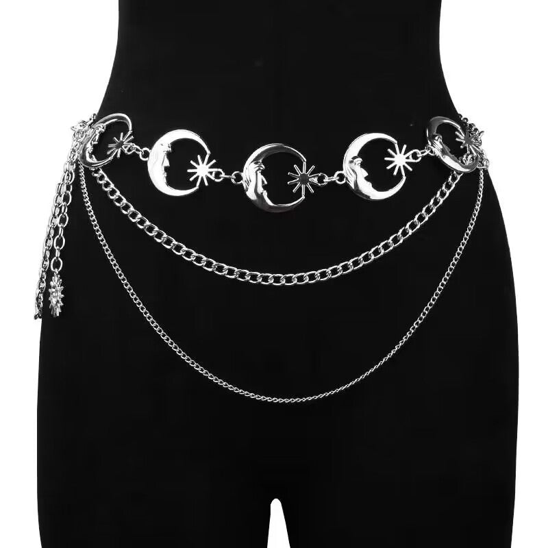 #69 Multilayer Punk Gothic Moon Sun Waist Chain Metal