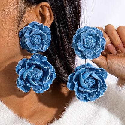 #64 Exaggerated Large Rose Flower Earrings