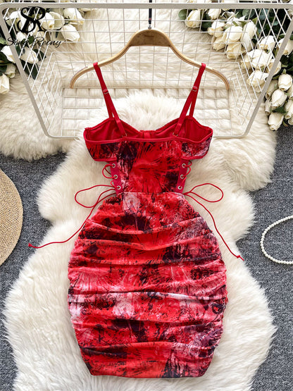 #149  Short Strap Dress Ladies Strapless Lace Up