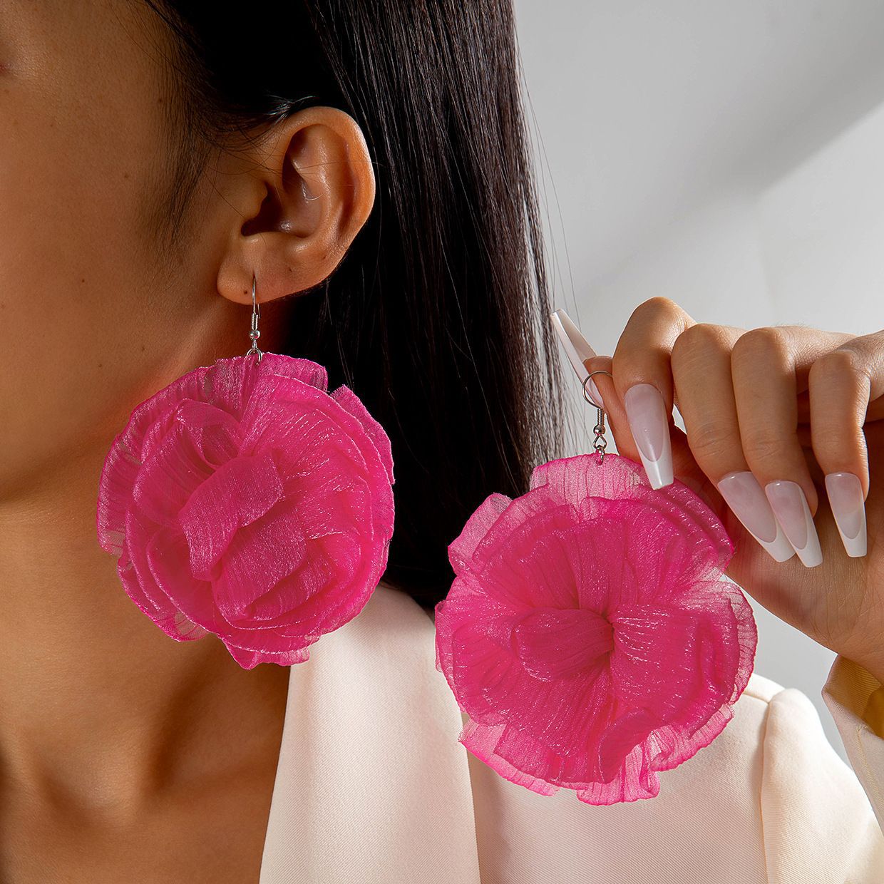 #64 Exaggerated Large Rose Flower Earrings