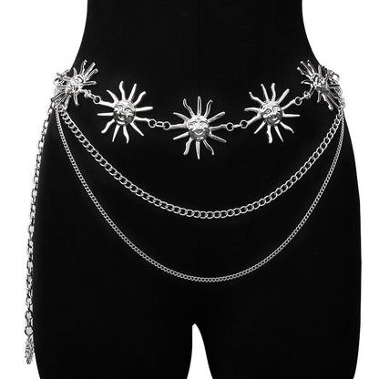 #69 Multilayer Punk Gothic Moon Sun Waist Chain Metal