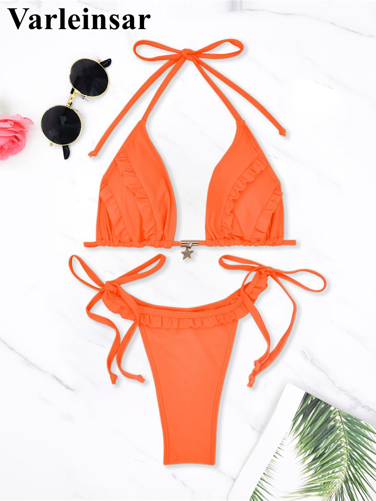 #17 Halter Ruffled Frilled Strappy Bikini